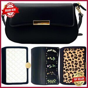 Faux Leather Crossbody Handbag with 4 Interchangeable Flaps, Adjustable Strap